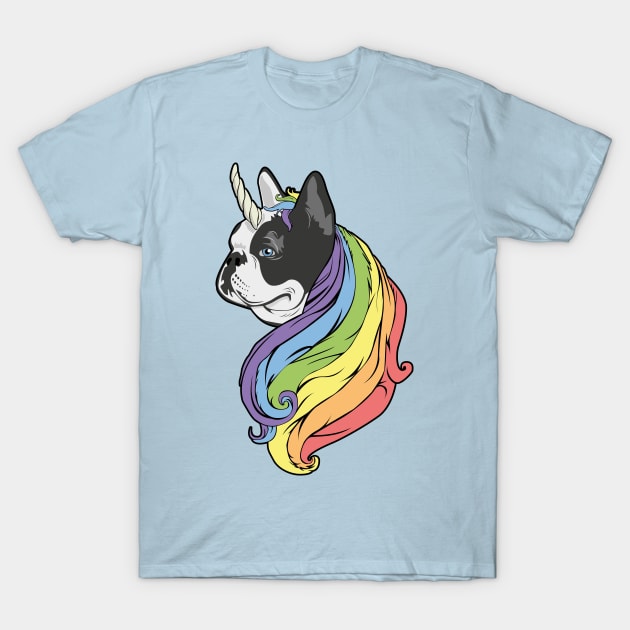 Frenchie with Rainbow mane and unicorn horn T-Shirt by BOEC Gear